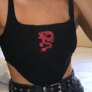 Black and red dragon tank corset top